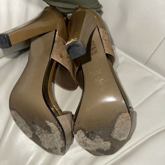 Authentic GUCCI Tan Ostrich Platform Peep Toe Shoe Sandal Size EU 39 - Picture 7 of 8